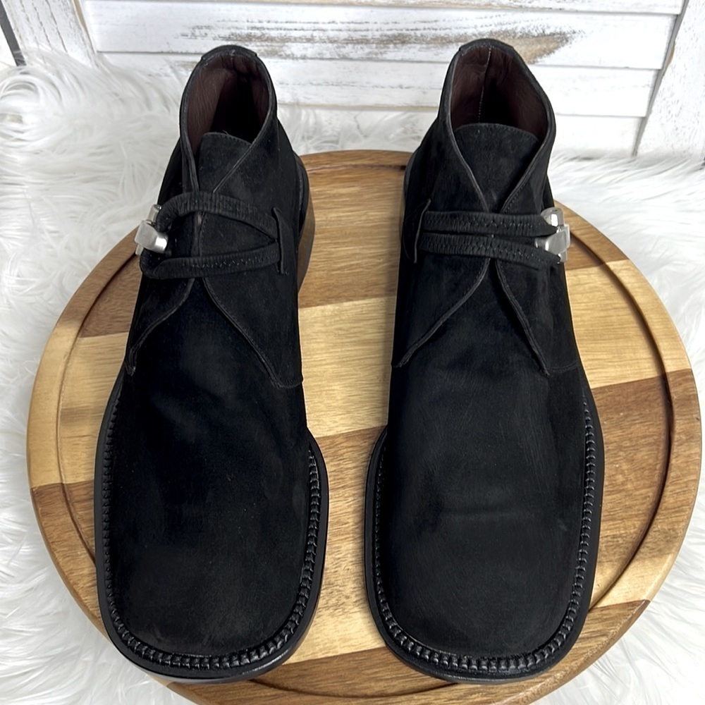 GOFFREDO FATINI l Black Suede Silver Side Snap Hardware Ankle Boot Size 40 / 9.5 - Picture 3 of 11